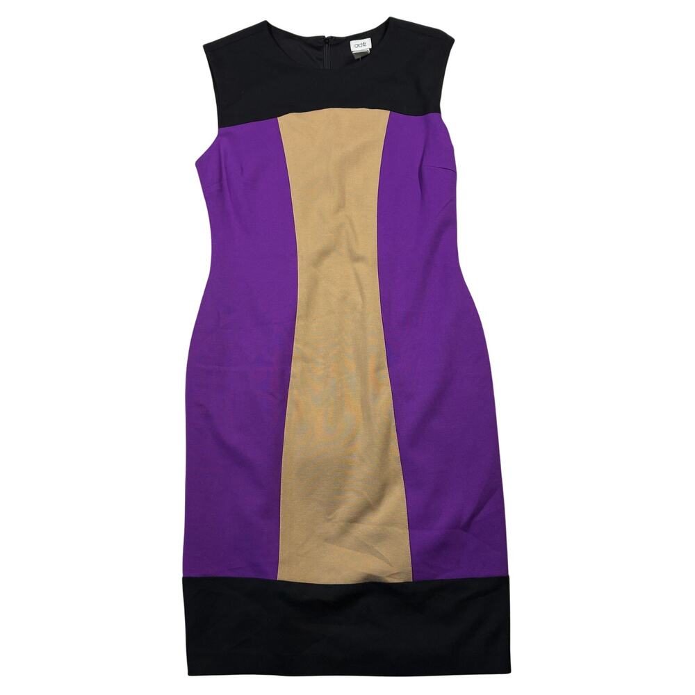 Cache Sheath Dress Womens 10 Purple/Tan/Black Colorblock Sleeveless Career NEW